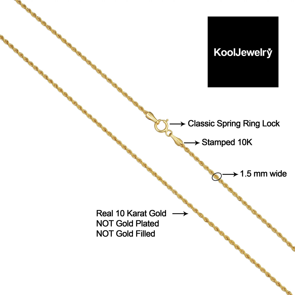 10k Yellow Gold Rope Chain Necklace C315