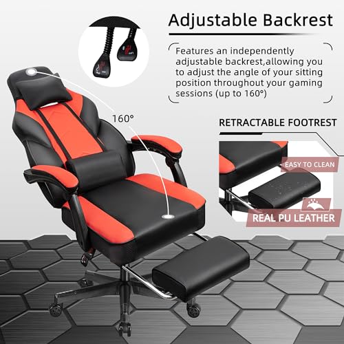 Grey Ergonomic Gaming Chair with Footrest and Massage Lumbar Support Q4595