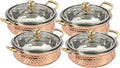 Set of 4 Hammered Copper Stainless Steel Serving Bowl with Glass Lid Q8828