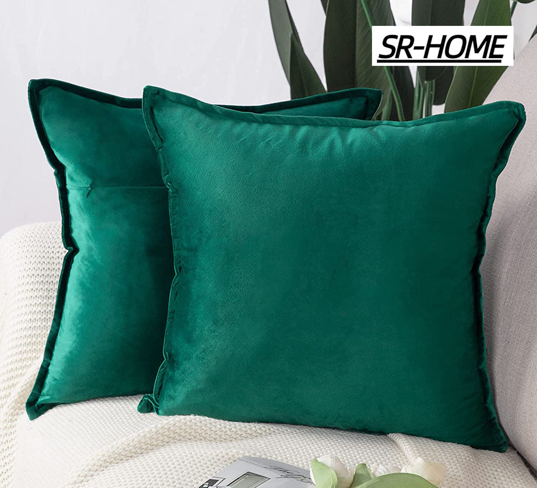 Set of 2 Velvet Decorative Throw Pillow Covers with Fringe Cushion Case F9223