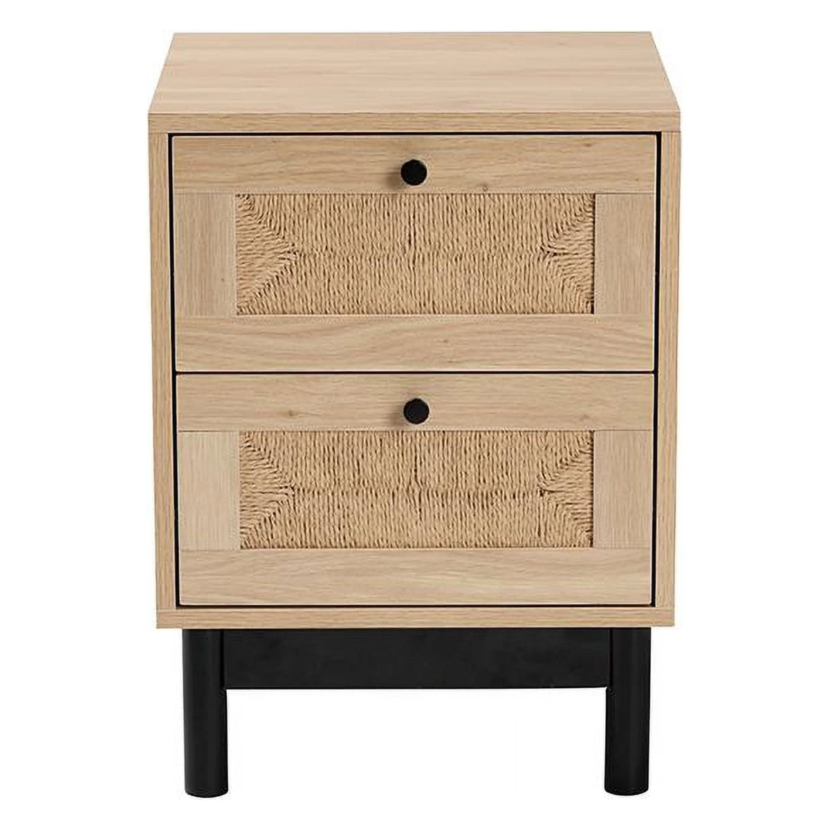 Light Brown Black Wood 2-Drawer Square End Table W478275