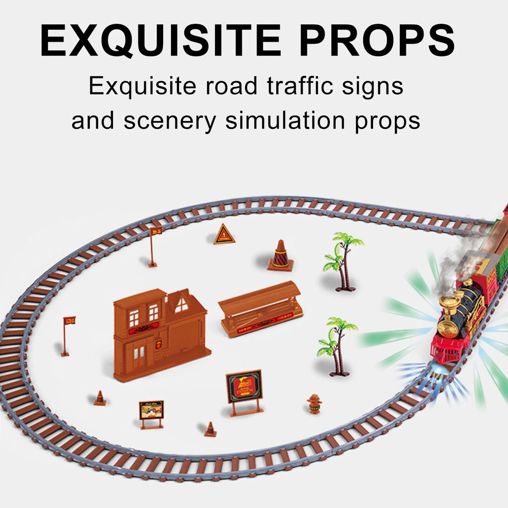 Toy Train Set With Lights And Sounds Steam Smoke Railway Tracks Battery Operated V434