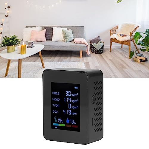 6 in 1 CO2 Meter Humidity Temperature PM2.5 TVOC HCHO Detector Black U247593