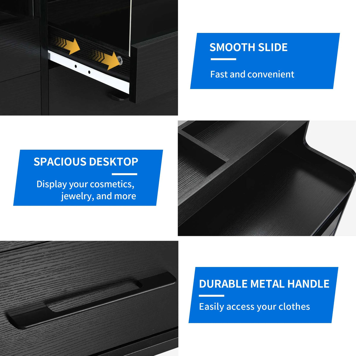 Black 6 Drawer Dresser with LED Light and Open Storage X295123