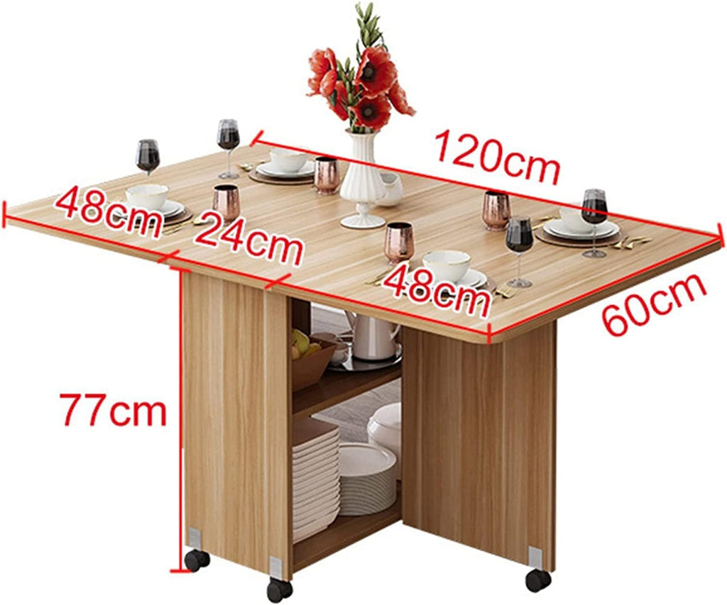 Expandable Rectangle Wood Drop Leaf Dining Table with 6 Wheels W341054