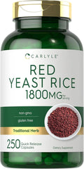 Red Yeast Rice 1800 mg 250 Capsules Non-GMO Gluten Free Supplement C455