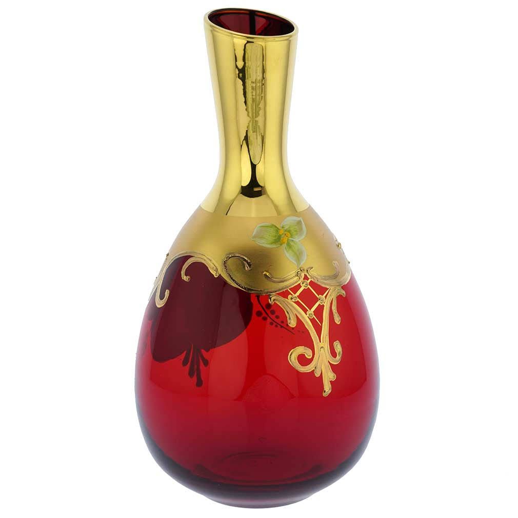 Murano Glass Decanter Set with 6 Wine Glasses 24K Gold Red M9147