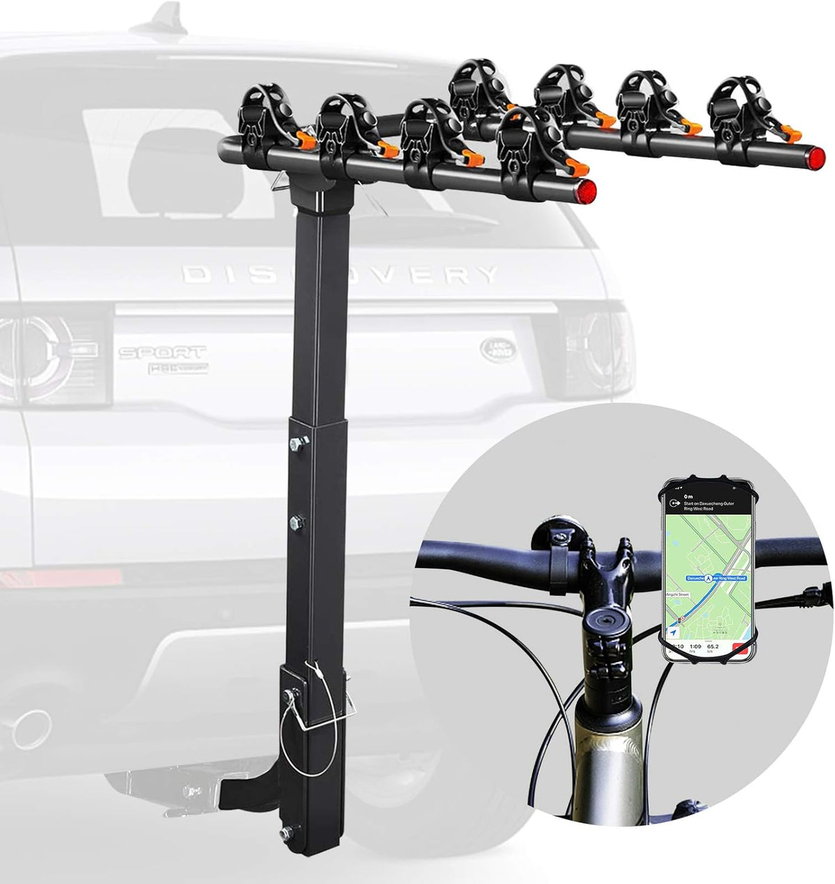 Bicycle Car Rack Bike Hitch Rack Double Foldable Bike Carrier Rack with 2'' Hitch Receiver, 4-Bike, Pack of 2 E1474