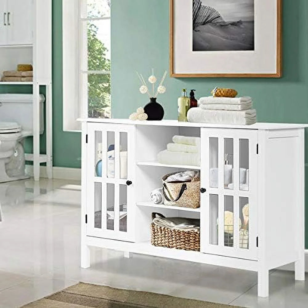 White Modern TV Stand up to 50 Inch with 2 Cabinets and 3 Open Shelves R224905