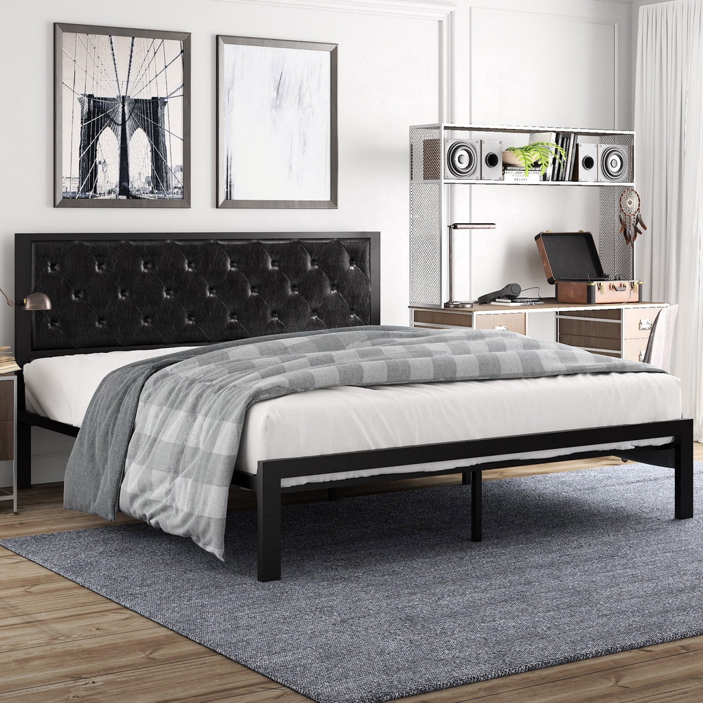 Twin Size Metal Bed Frame with Upholstered Headboard E187