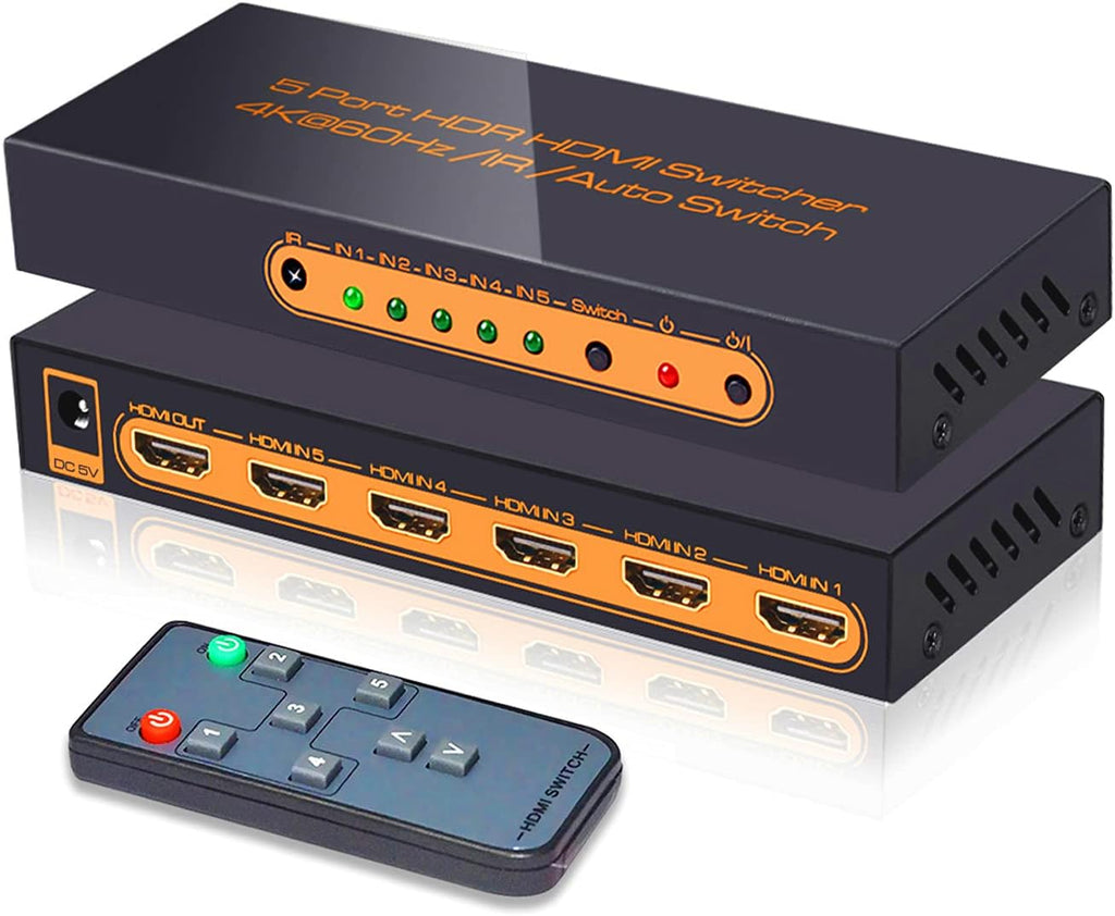 4K@60Hz HDMI Switch Audio Extractor with Optical + 3.5mm AUX Output, 5 in 1 Out HDMI Switcher Converter, Pack of 2 L709