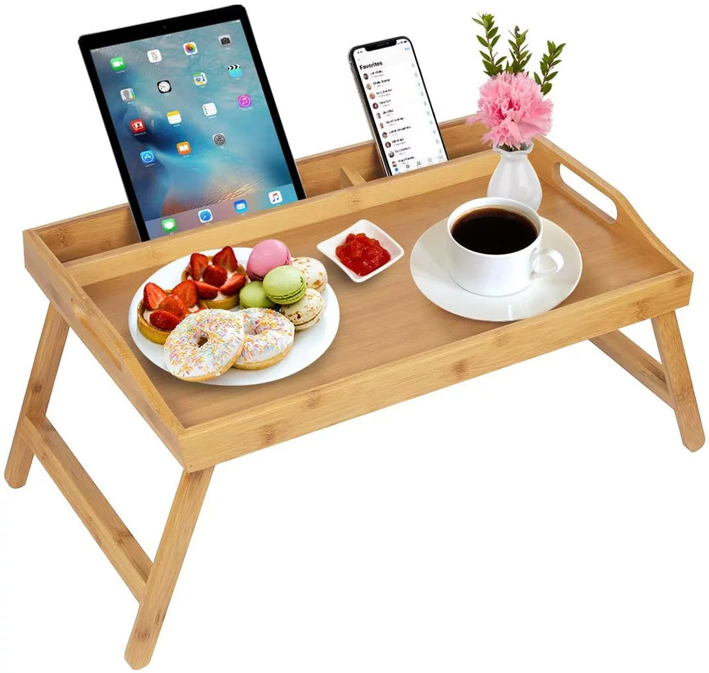 Bamboo Bed Tray Table with Handles Folding Legs P577786