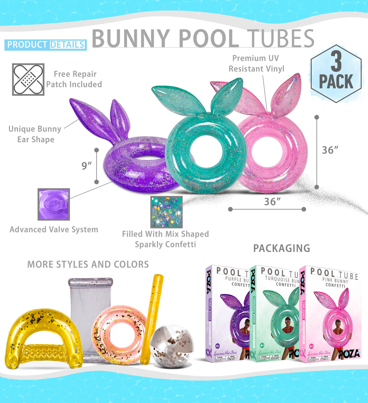 Inflatable Bunny Pool Float Tubes 3 Pack Q14193