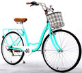 24 Inch 7 Speed Step Through Comfort Cruiser Bike with Basket Mint Green T598