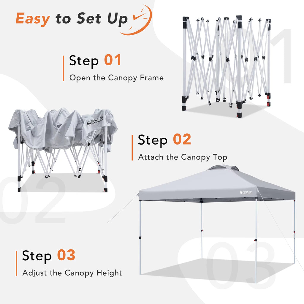 Grey 10x10ft Pop Up Outdoor Canopy Tent with Wheeled Carrying Bag X380
