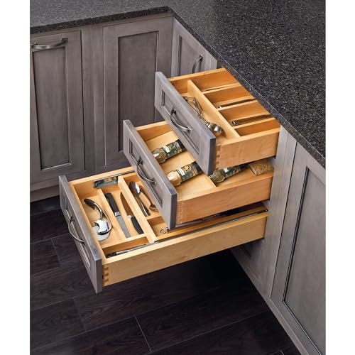 Natural Maple Wood 9 Compartment Silverware Drawer Organizer I1920
