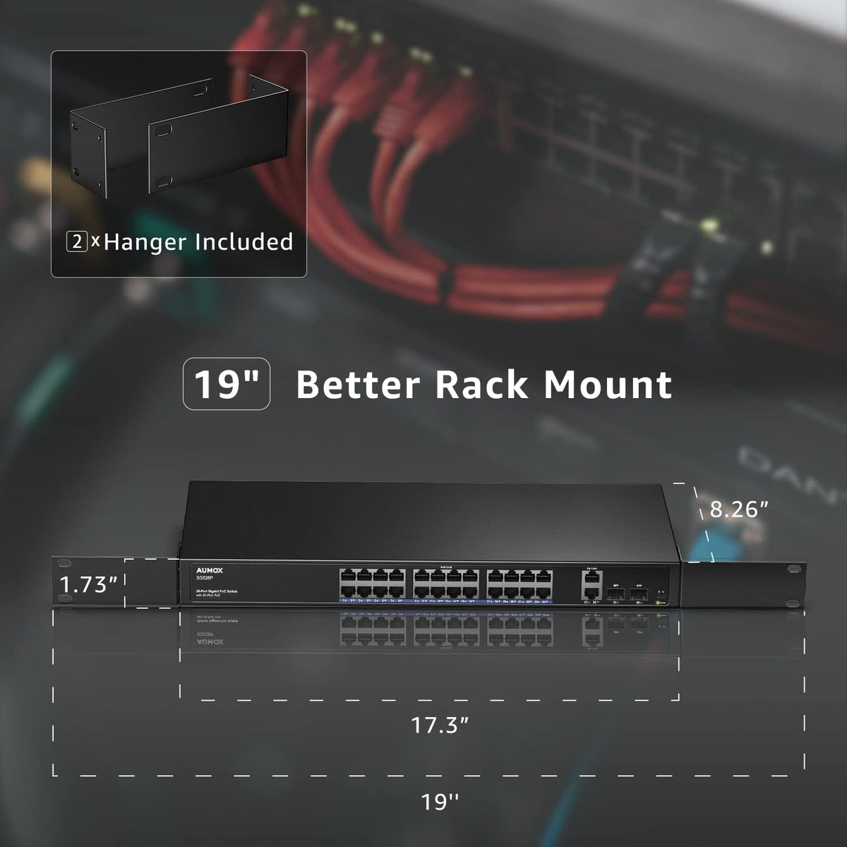 28-Port Gigabit PoE Switch with 24 x PoE 400W, 2 x Uplink Gigabit Ports, 2 x 1G SFP Slots, Rackmount or Desktop, Unmanaged L55862
