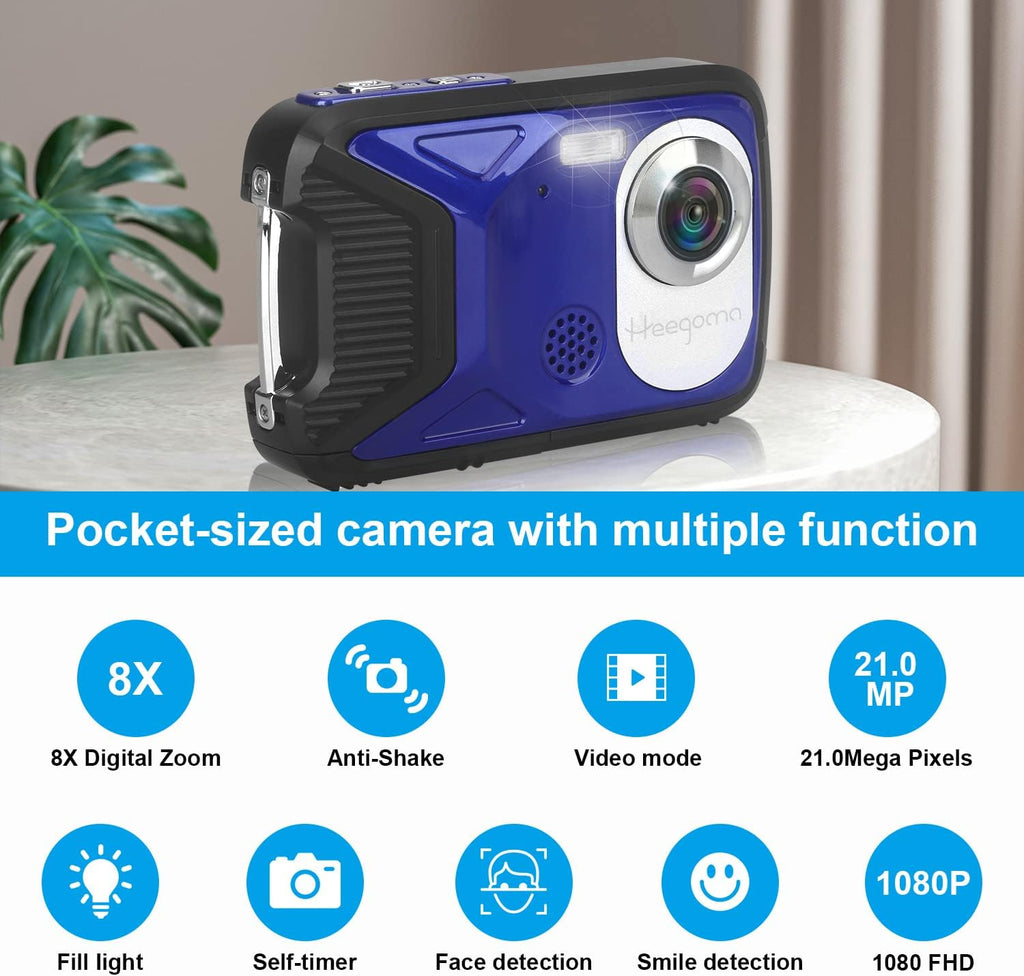Waterproof 1080P 21MP Digital Camera with 2.8 LCD Screen 8X Zoom A4613