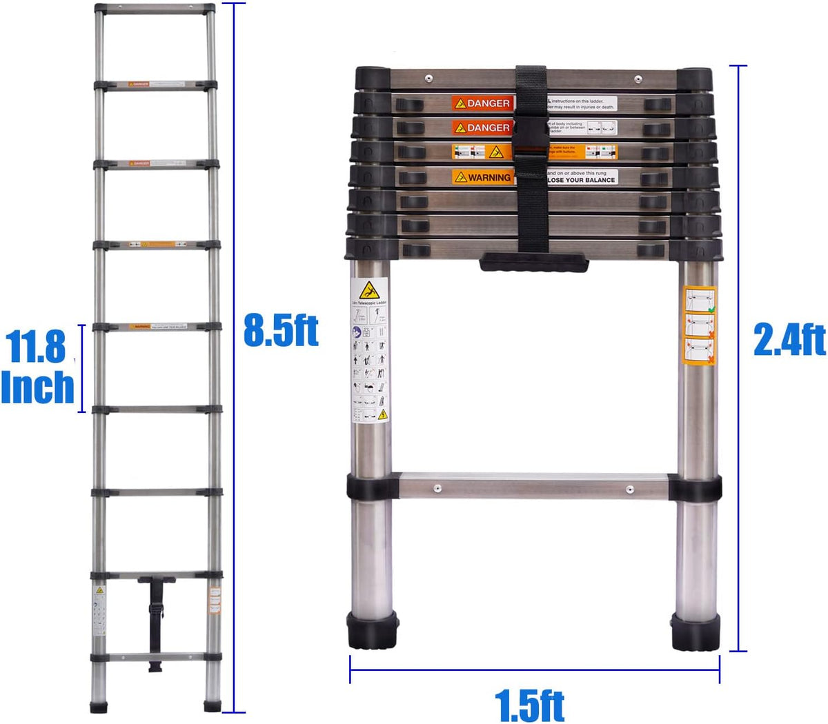 16.5FT Aluminum Telescoping Extension Ladder 330lbs Max Capacity A-Frame Folding N21776