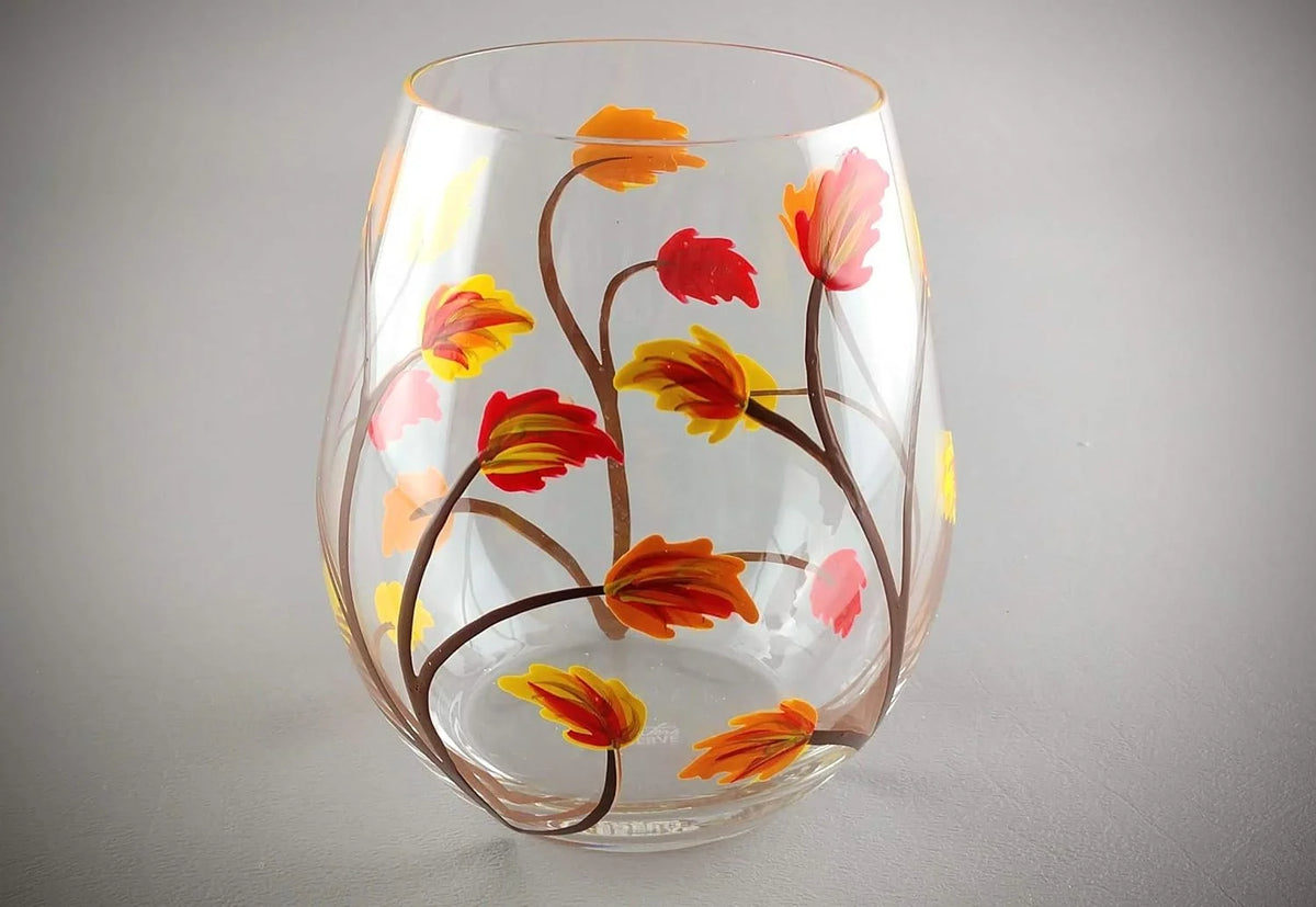 Stemless Hand Painted Wine Glass 18 Ounce N197