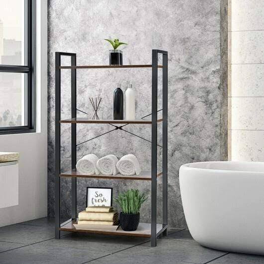 4-Tier Rustic Brown Bookshelf Storage Rack K497