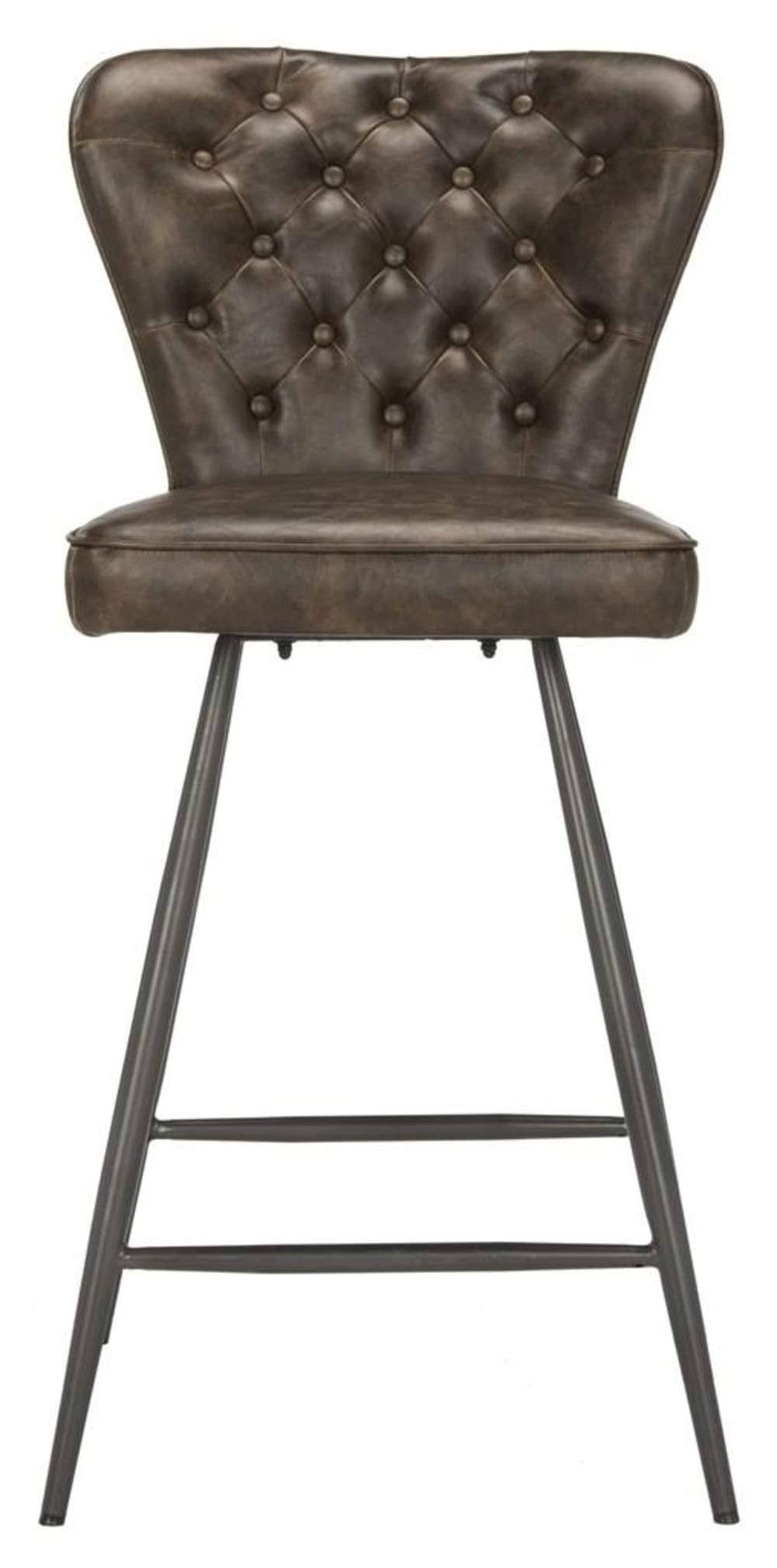 Camel Leather Tufted Swivel Counter Stool Set of 2 D5495