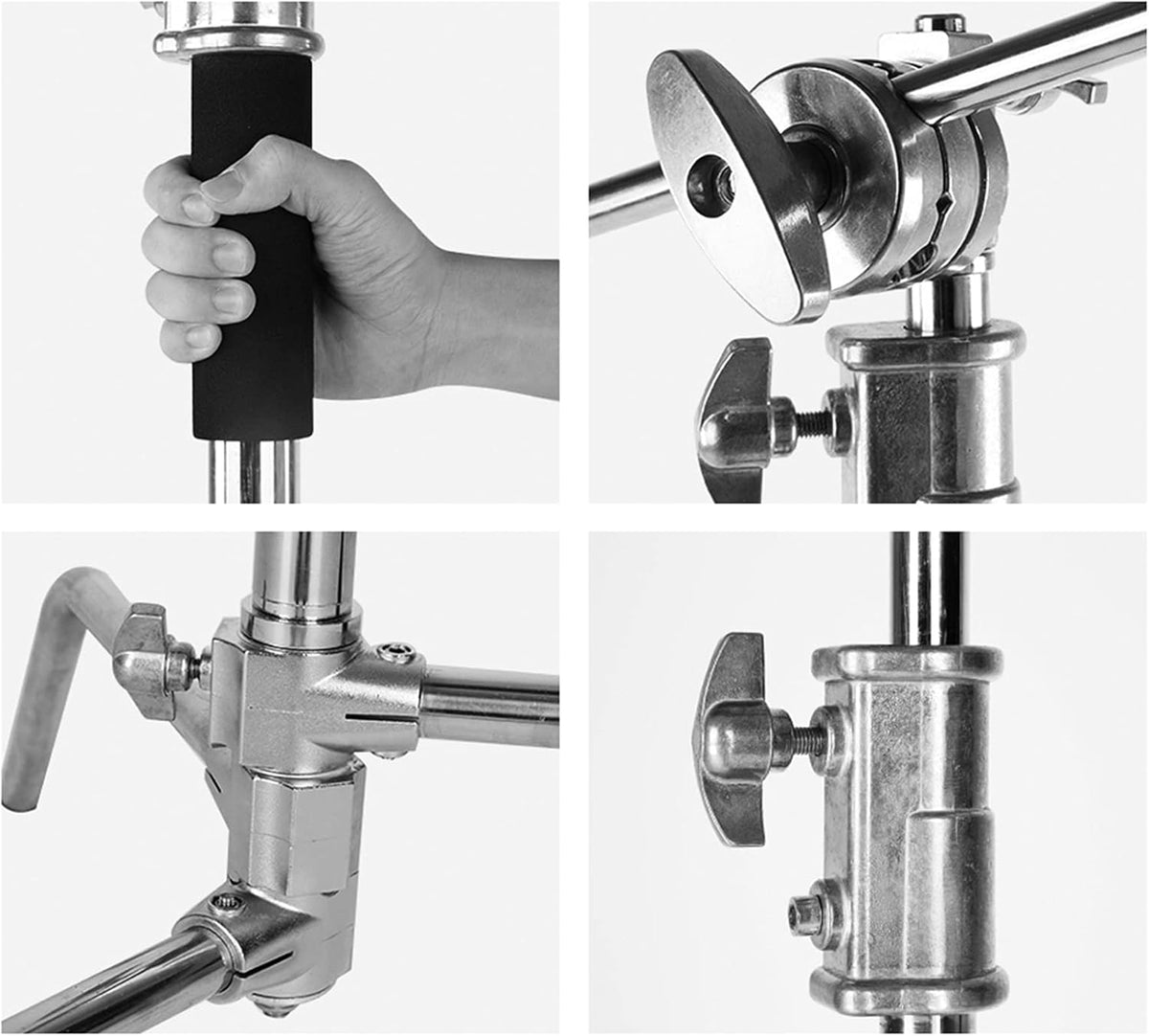 100% Stainless Steel Heavy Duty C Stand with Boom Arm, 2 Grip Head F24093