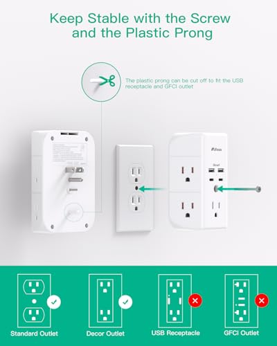 3-Sided Surge Protector Outlet with 4 USB Ports (2 USB C) A66821