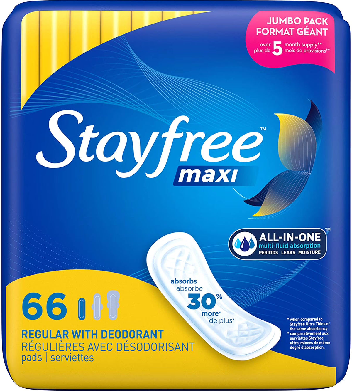 Stayfree Maxi Pads Regular Deodorant, 66 Count - Pack of 3 E401