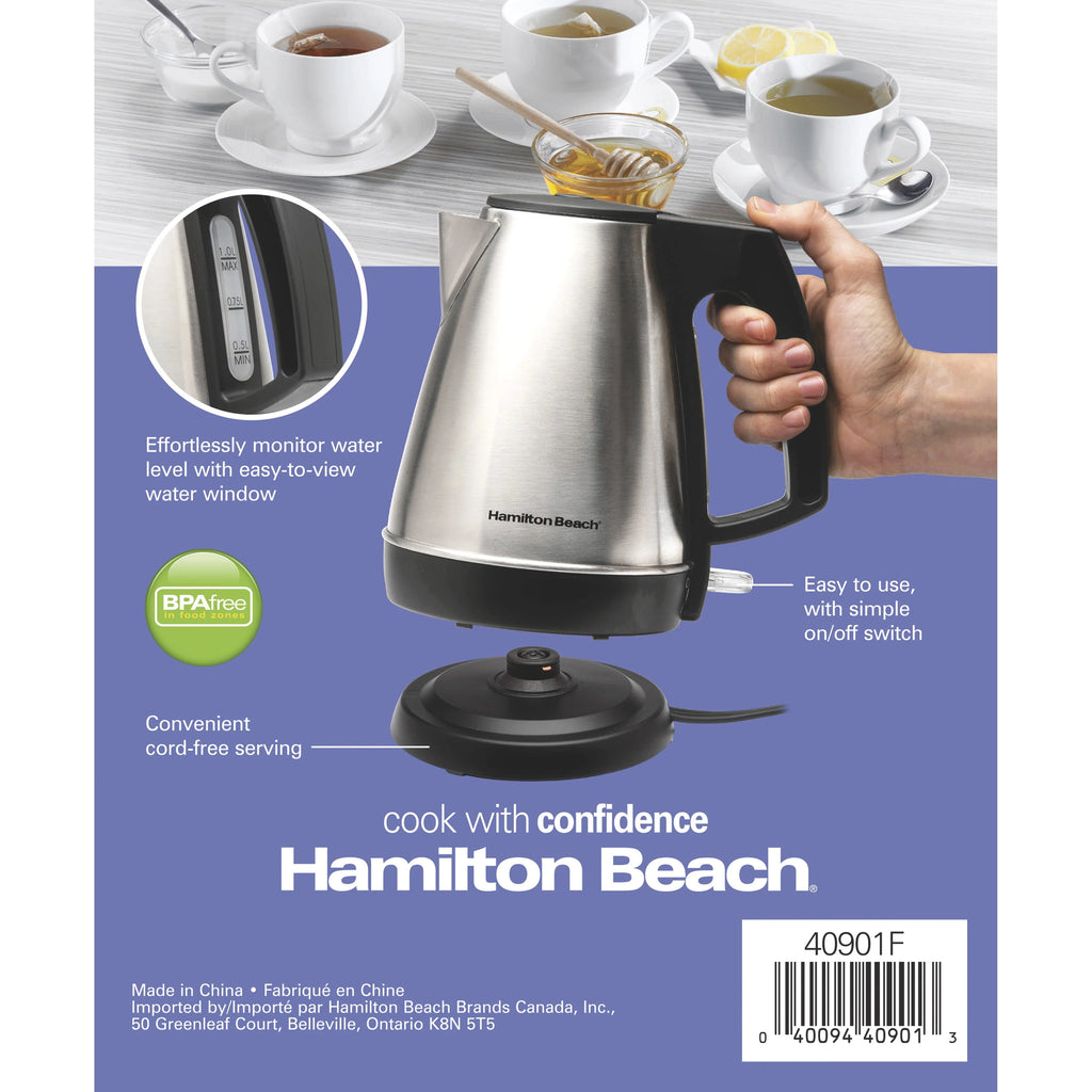 1 Liter Stainless Steel and Black Electric Kettle L51508