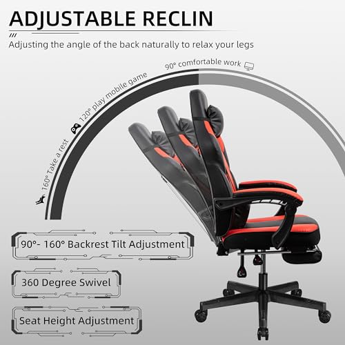 Grey Ergonomic Gaming Chair with Footrest and Massage Lumbar Support Q4595