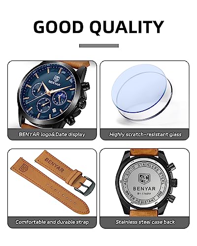 Mens Watch Analog Quartz Chronograph Waterproof Luminous Date Stainless Steel Bracelet W9658