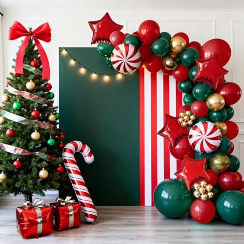 Red and Green Christmas Balloon Arch Kit with Candy Cane and Star Foil Balloons J8931