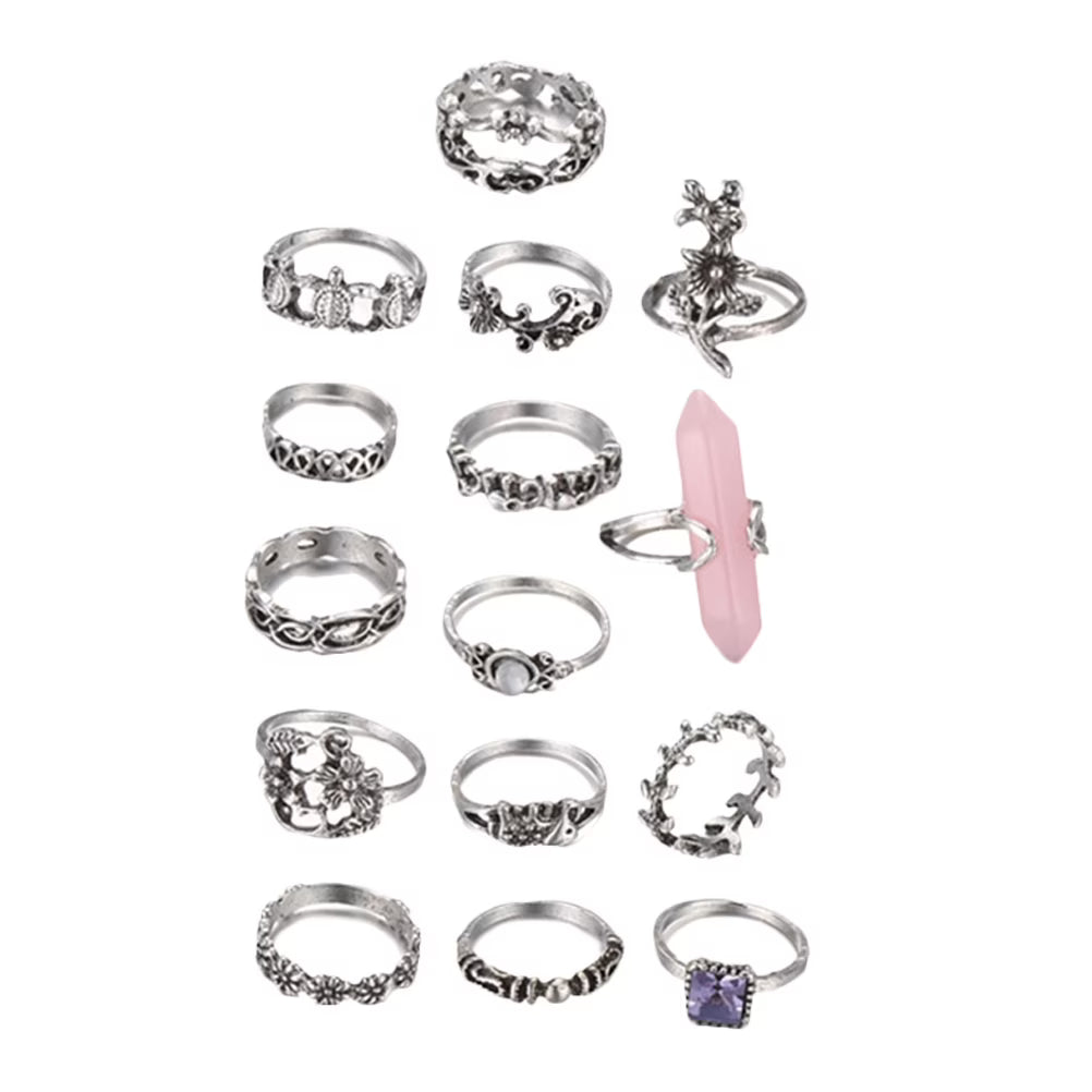 15 Pcs Beaded Alloy Knuckle Rings V34463