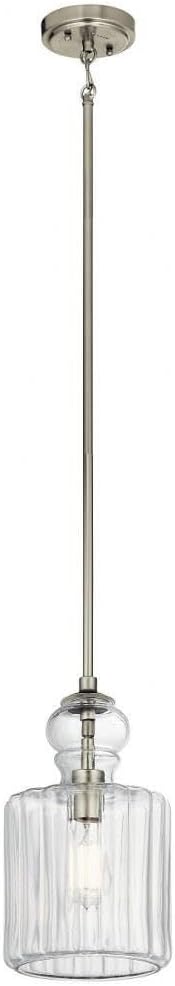 13.75" 1 Light Pendant with Clear Ribbed Glass in Brushed Nickel S223