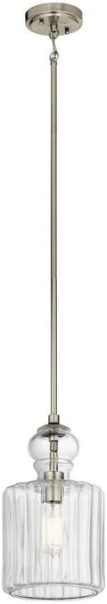 13.75" 1 Light Pendant with Clear Ribbed Glass in Brushed Nickel S223