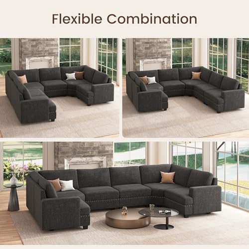 Oversized Modular Sectional Sofa, 135.6 inch, Dark Grey M786