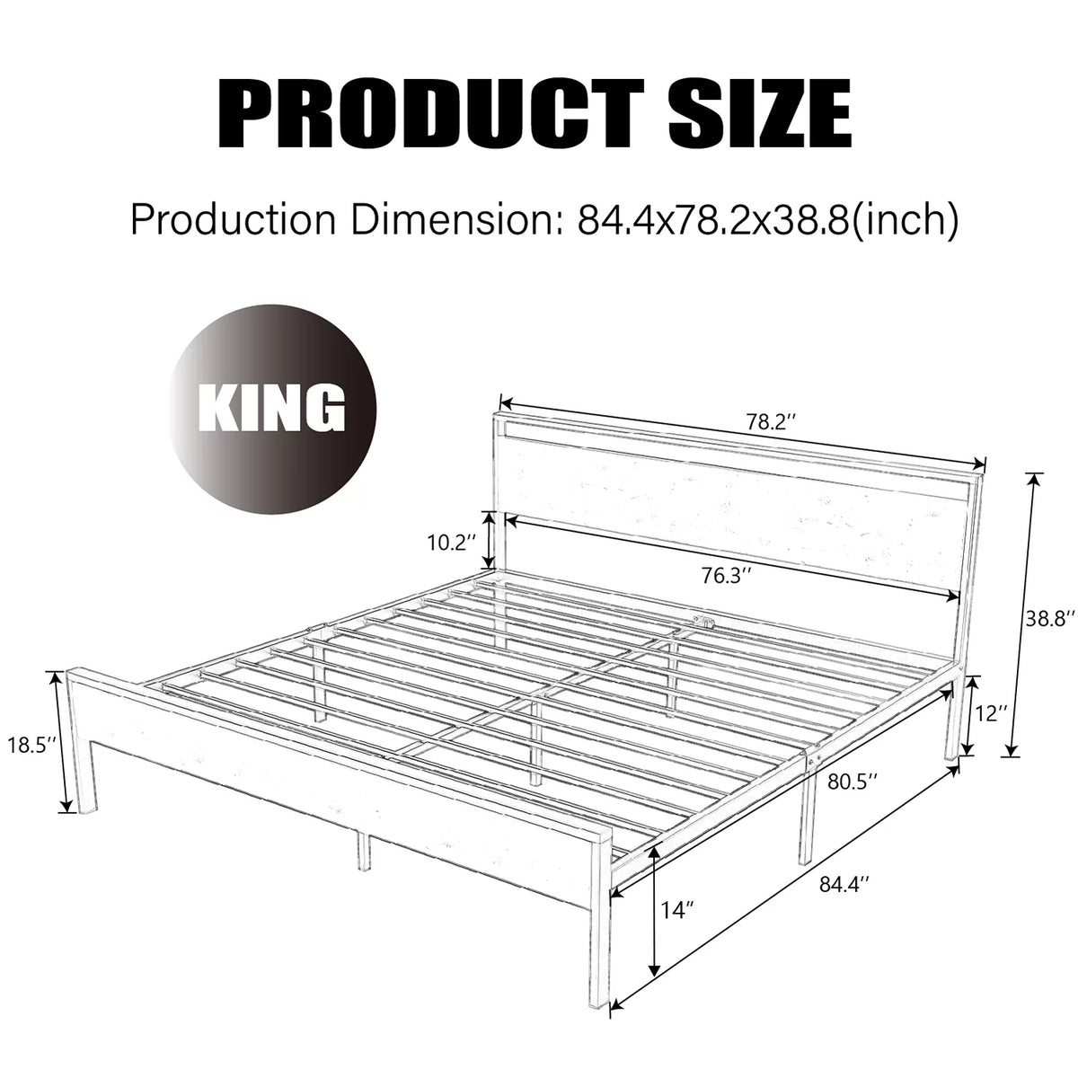 King Size Wood Bed Frame with Headboard Y995