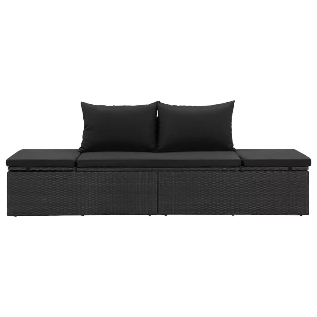 Black Poly Rattan Outdoor Sun Lounger with Cushion Y4053