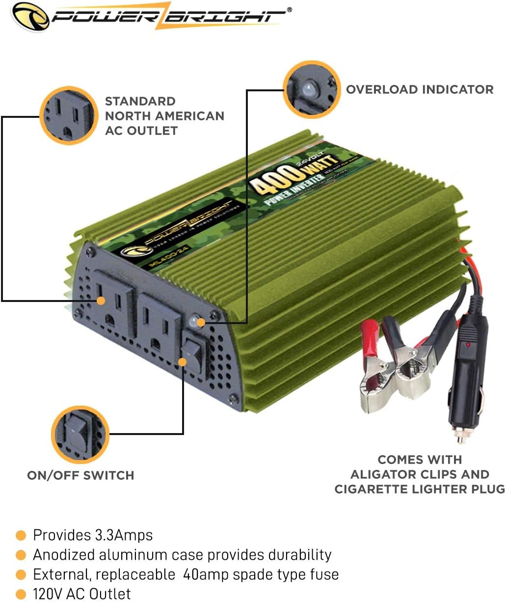 400 Watt 24V Power Inverter, Dual 110V AC Outlets, Modified Sine Wave, Pack of 2 I2425