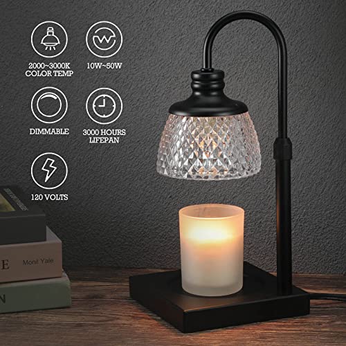 Black Electric Candle Warmer Lamp with 2 Bulbs Height Adjustable Dimmer B513322