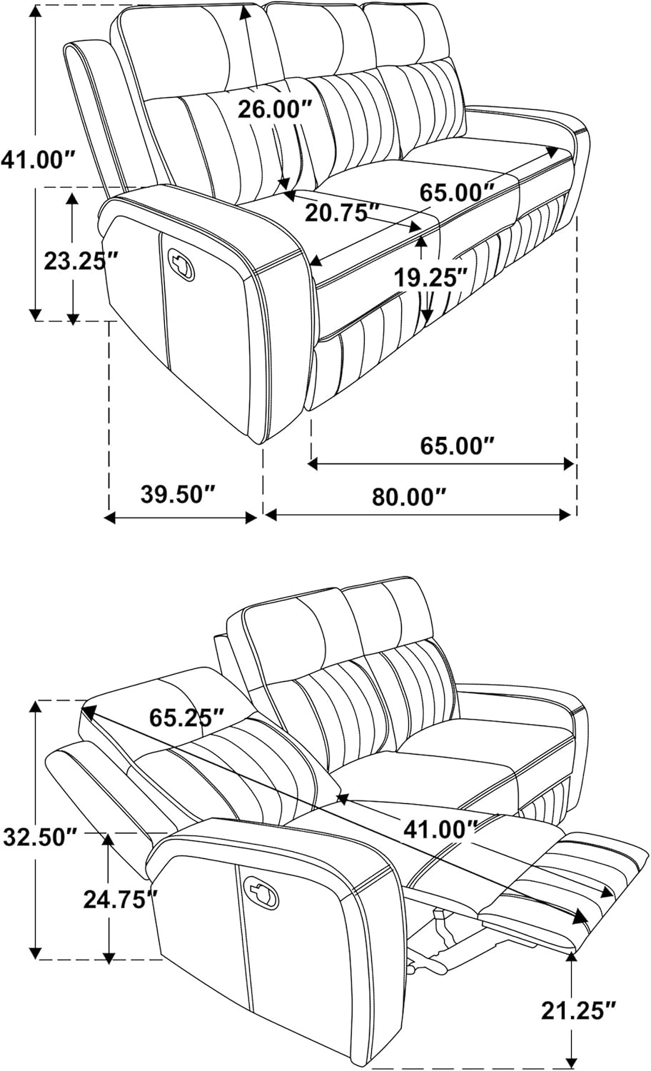 3-Piece Upholstered Motion Reclining Sofa Set Grey S840