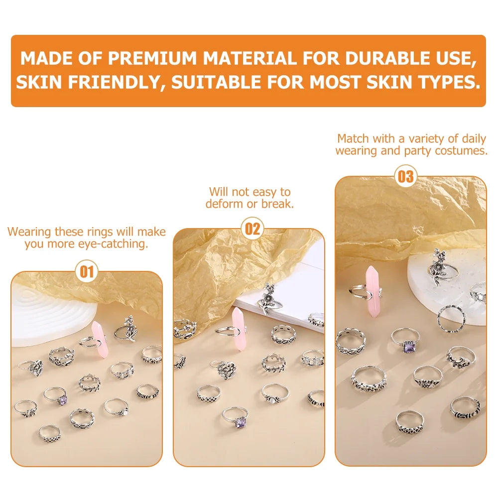 15 Pcs Beaded Alloy Knuckle Rings V34463