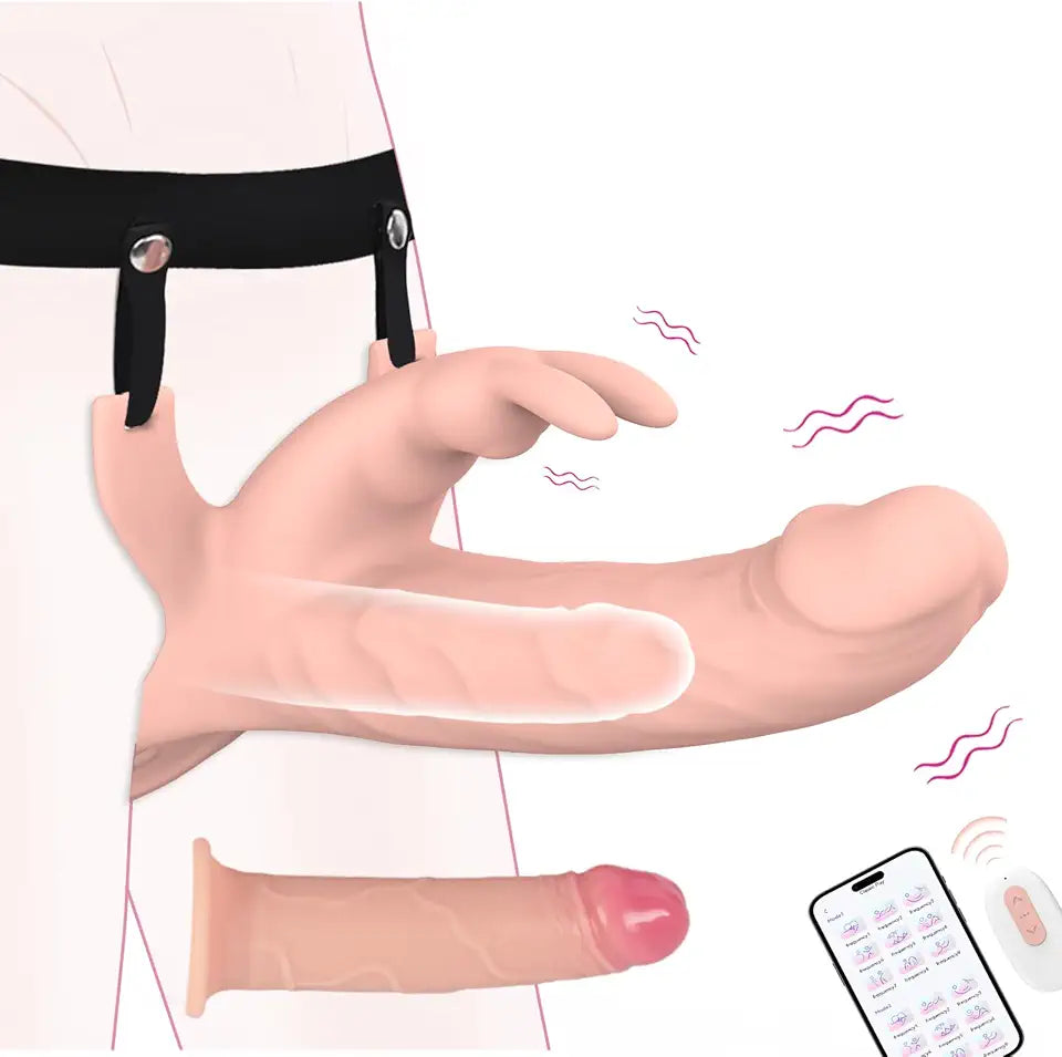 Vibrating Strap on Dildo Harness Penis Sleeve Extender with 10 Vibration Modes W869