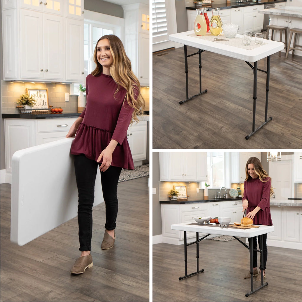 4 Foot Adjustable Folding Table White Granite G6248