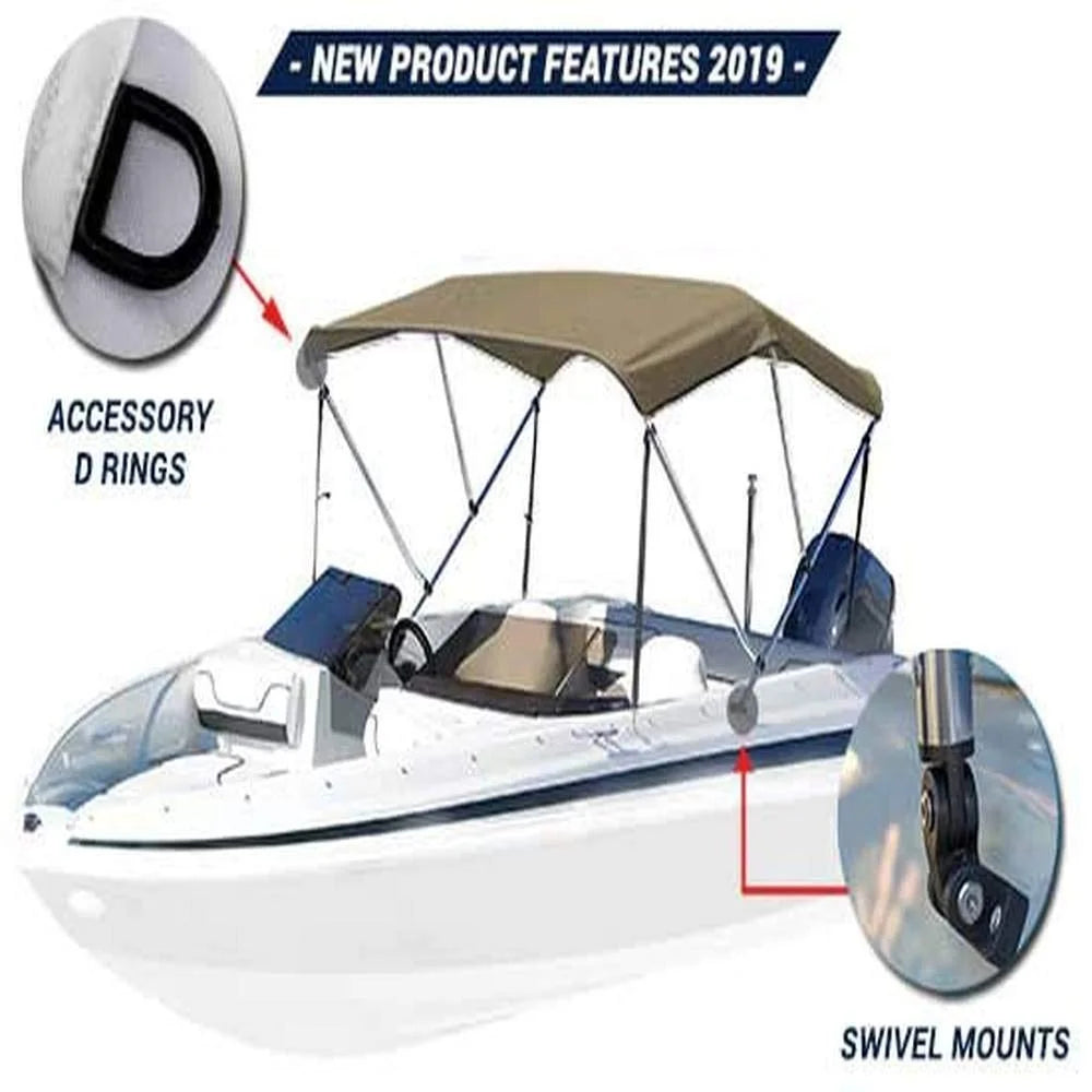 3 Bow Bimini Top Boat Cover 600D Canvas, 1” Aluminum Frame, Storage Boot, 46" H C42053