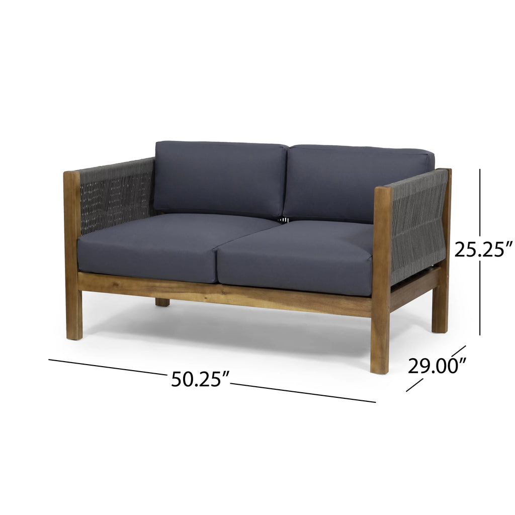 Acacia Wood and Rope 4 Seater Chat Set with Cushions N277
