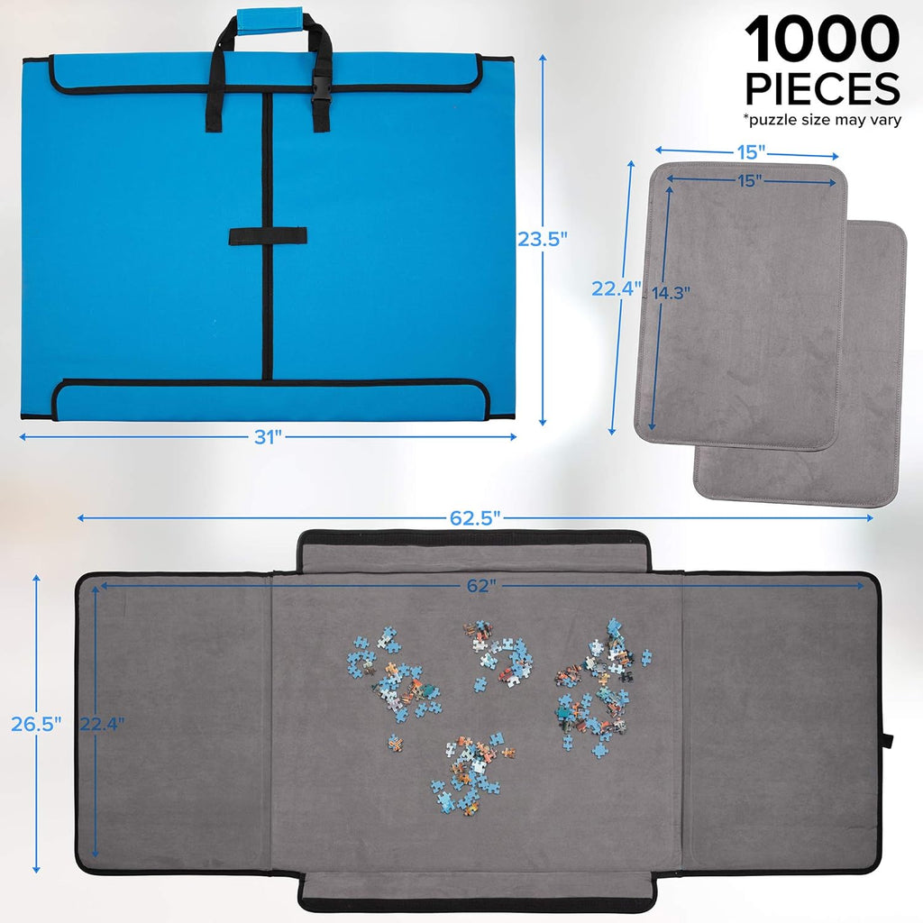 1000-Piece Jigsaw Puzzle Mat with Non-Slip Felt Surface, 2 Removable Trays, Carry Handle Pack of 2 T958003