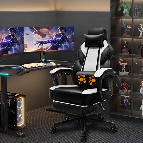 Grey Ergonomic Gaming Chair with Footrest and Massage Lumbar Support Q4595