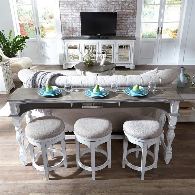 Antique White Console Swivel Stool Set W8945